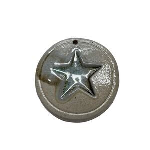 Vtg Buck Studio Pottery Green Crackle Glass Star Medallion Ornament Country